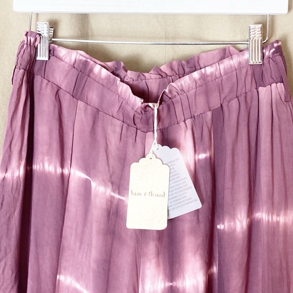 NEW! Anthro x Hem & Thread Tie Dye Front Slit Wide Palazzo Pants L Grape - Picture 6 of 8